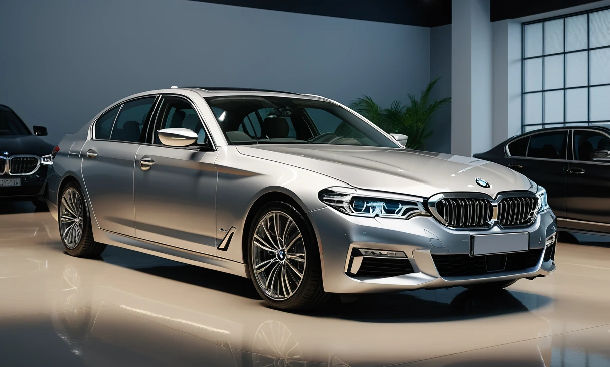 wide shot silver bmw 0