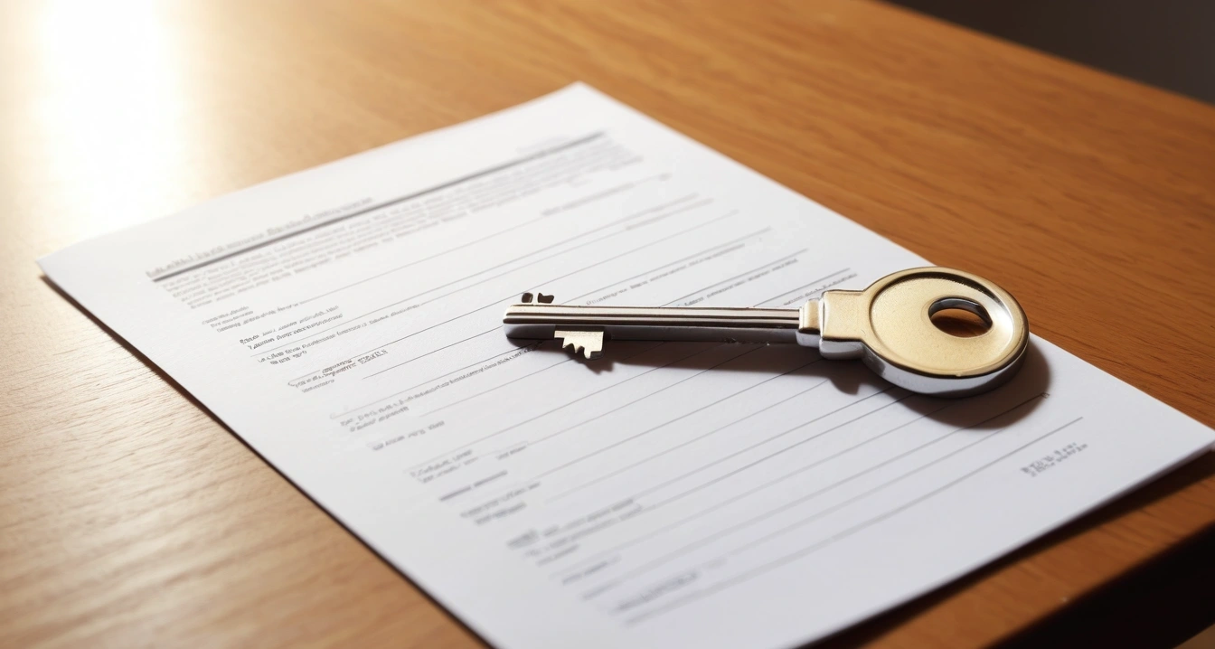 a shiny house key resting on a detailed 1