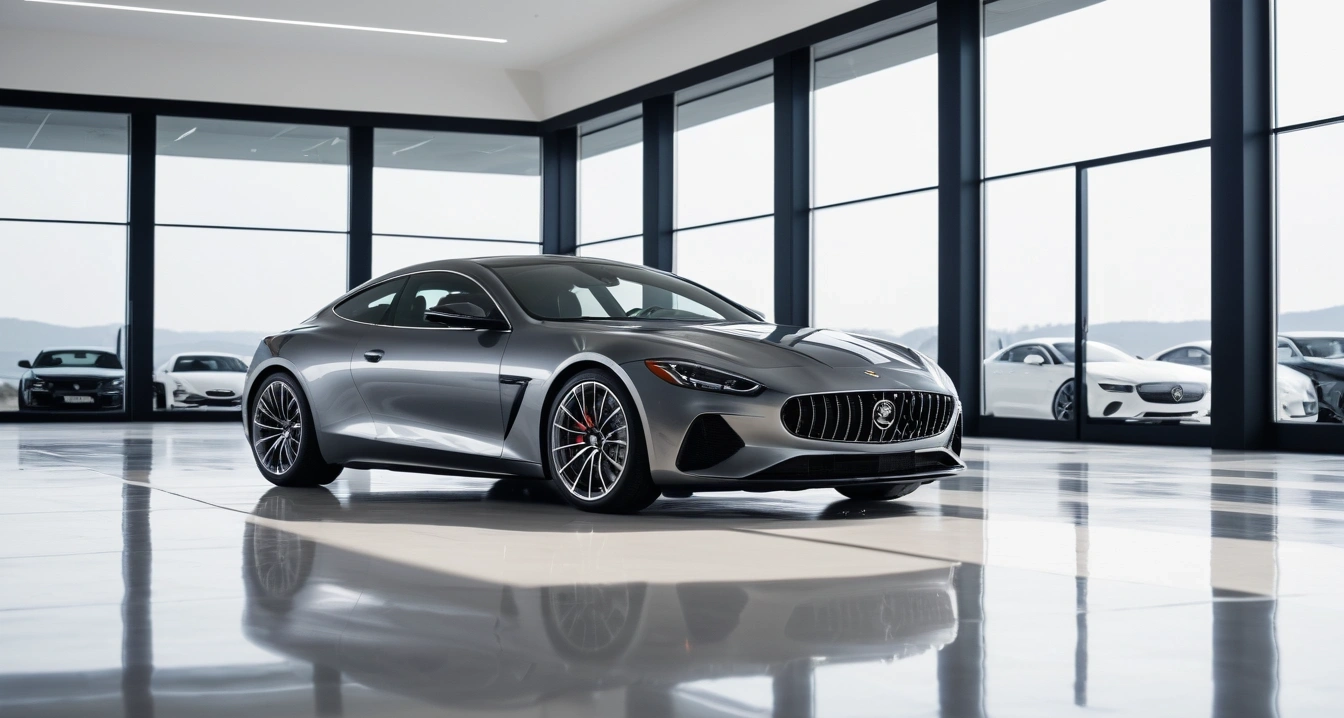 a sleek modern imported car parked in a 1