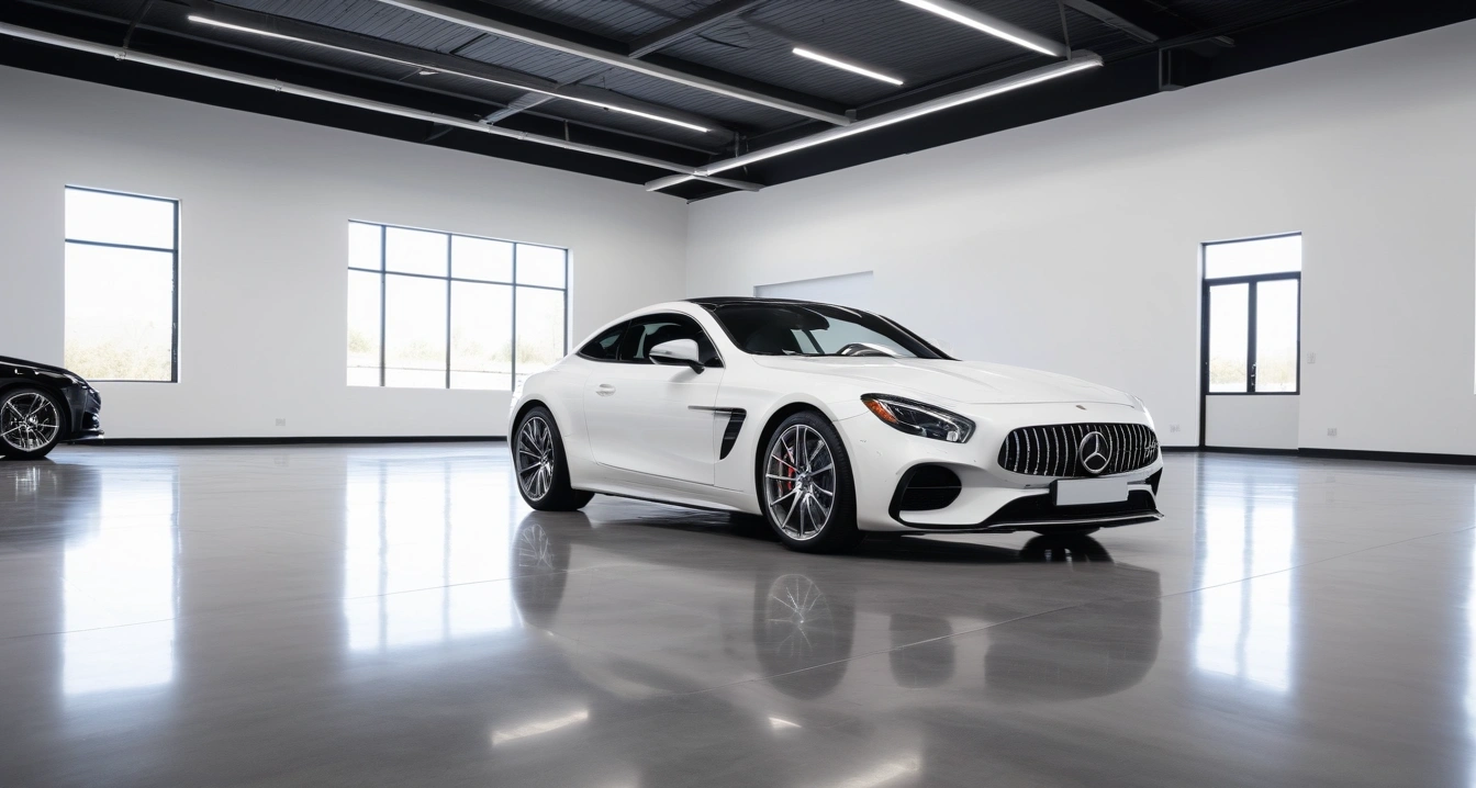 신차<br>- 개소세와 시즌별 프로모션을 결합한 신차 구매 타이밍 (a sleek modern luxury car parked in a bright clean showroom, premium design, polished floor, no people)