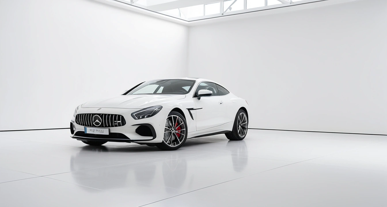 a sleek modern new car parked in a brigh 1