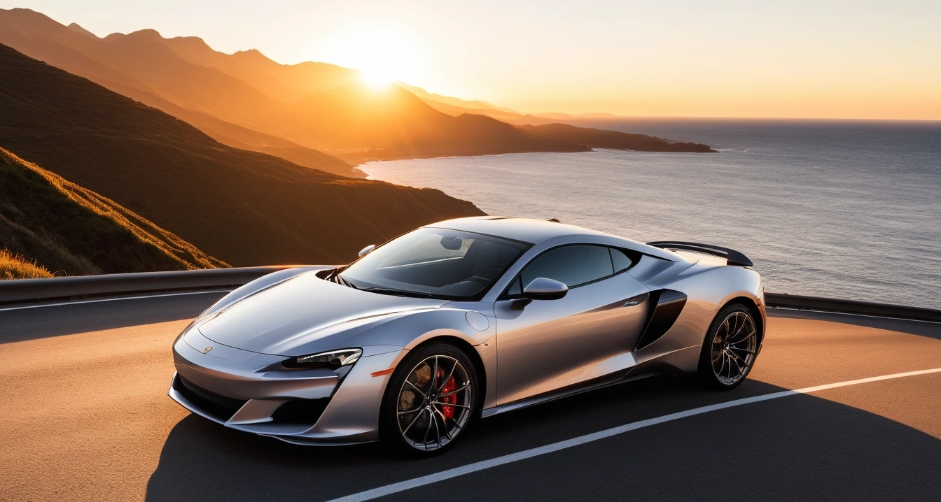a stylish sports car parked on a scenic 1 4