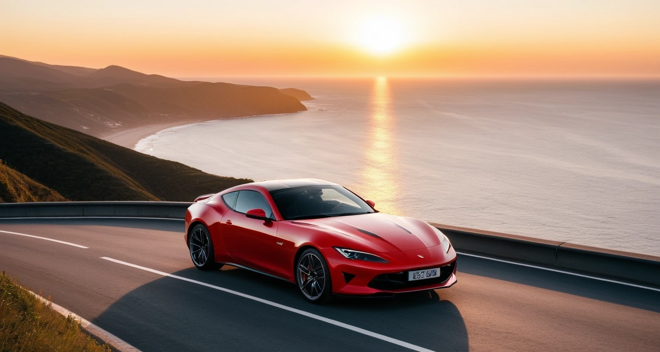 a stylish sports car parked on a scenic 1 5