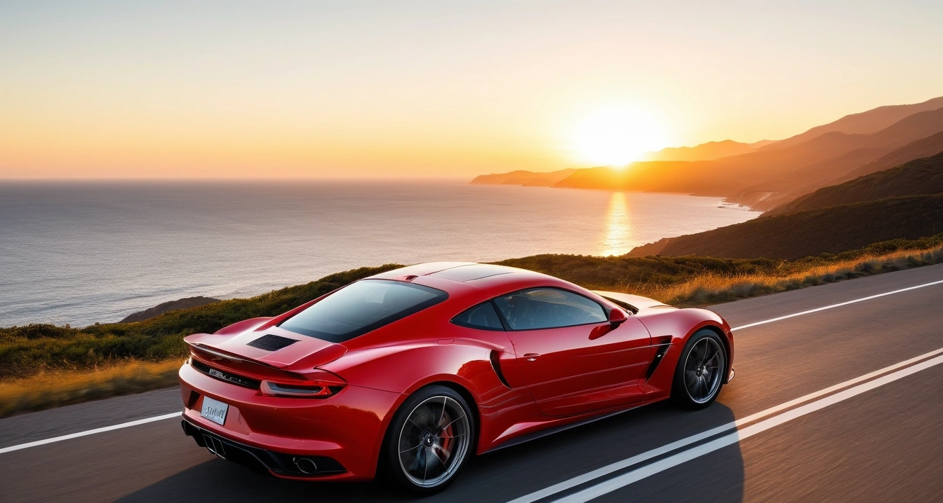 a stylish sports car parked on a scenic 1