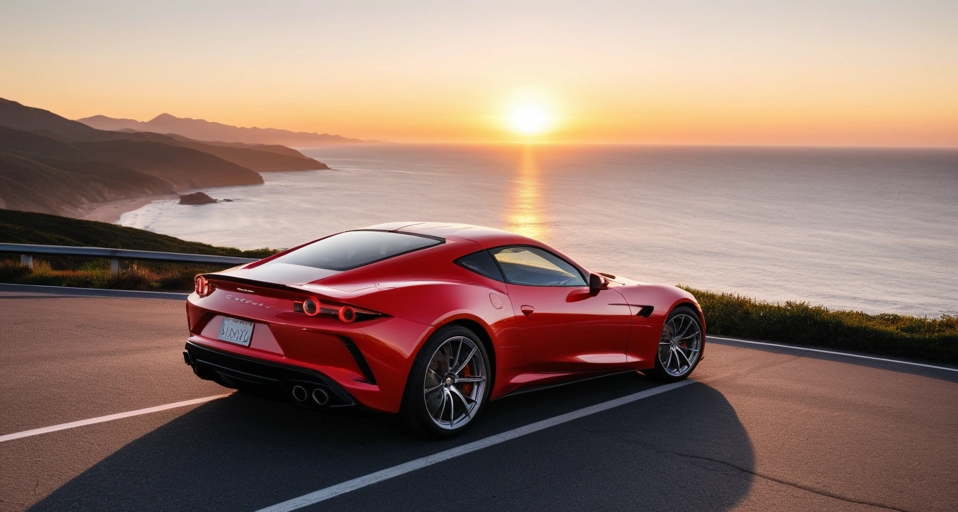 차량 관리<br>- 차량 관리 기록의 체계적 보존과 정비 이력 재증빙 전략 (a stylish sports car parked on a scenic coastal highway overlook at sunset, cinematic lighting, realistic, no people)