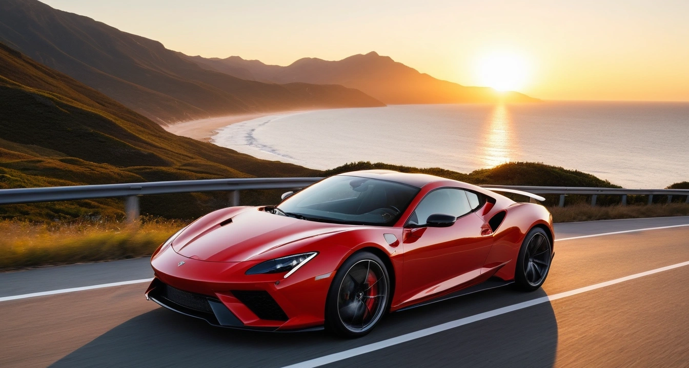 자동차 보험<br>- 자동차 보험료 할인 혜택 상실과 경제적 손실의 상관관계 (a stylish sports car parked on a scenic coastal highway overlook at sunset, cinematic lighting, realistic, no people)