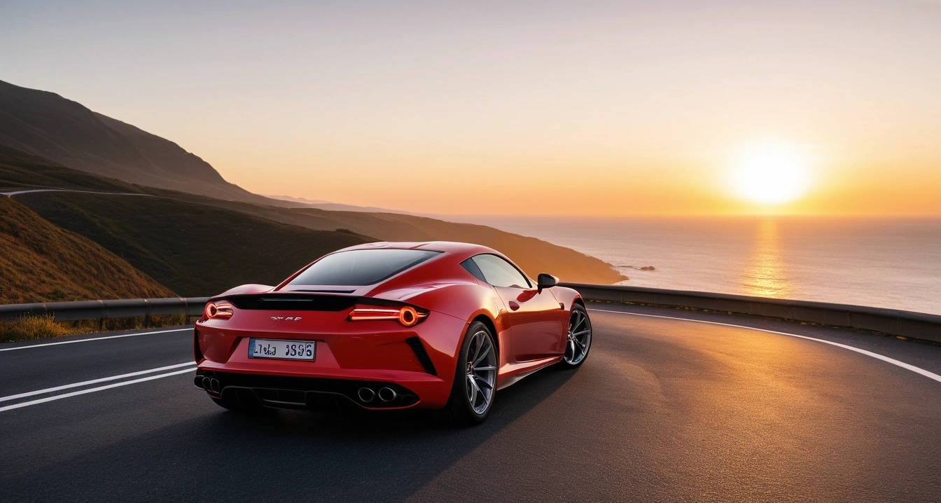 침수차<br>- 침수차 피해를 입었을 때 보험 및 법적 구제 신청 가이드 (a stylish sports car parked on a scenic coastal highway overlook at sunset, cinematic lighting, realistic, no people)