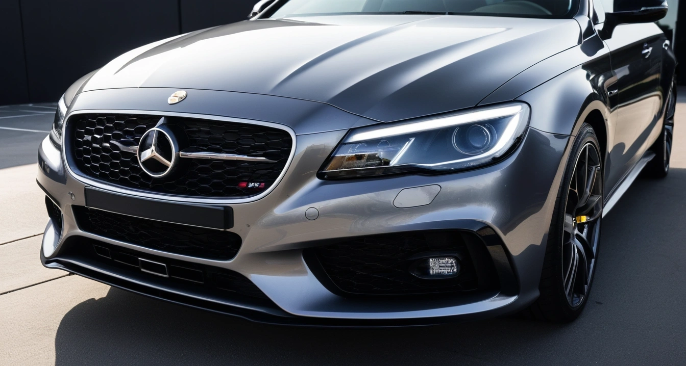 엔진오일<br>- 자동차 엔진오일 교환 주기의 진실과 오해 (close-up of a modern luxury car headlight and clean front bumper, professional automotive photography, no people)