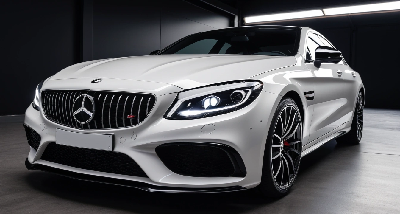 외제차<br>- 자동차 유지 보수를 위한 정비 이력 기록 및 차량 관리 스케줄 (close-up of a modern luxury car headlight and clean front bumper, professional automotive photography, no people)