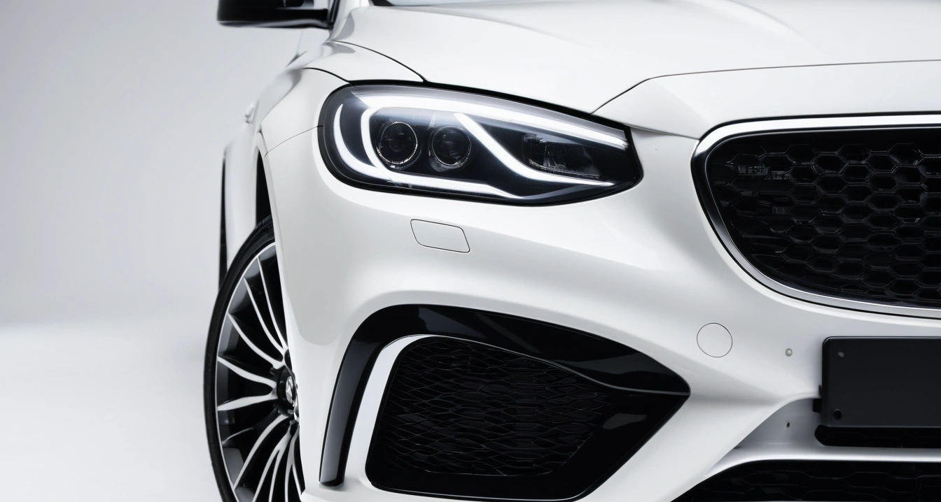 신차<br>- 인증 중고차와 신차를 비교하는 최적의 비용 효율 시뮬레이션 (close-up of a modern luxury car headlight and clean front bumper, professional automotive photography, no people)