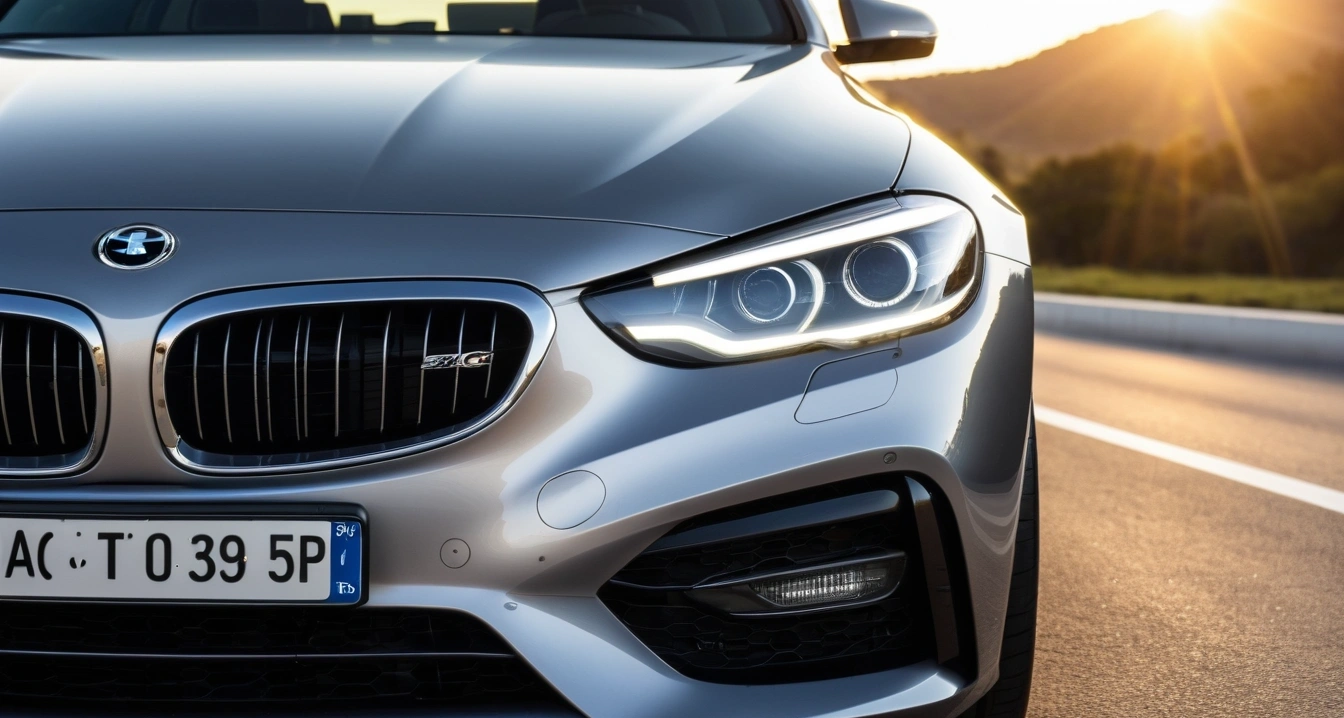 전기차 배터리<br>- 폐배터리 리스크 방지를 위한 최적의 충전 및 보관 가이드 (close-up of a modern luxury car headlight and clean front bumper, professional automotive photography, no people)