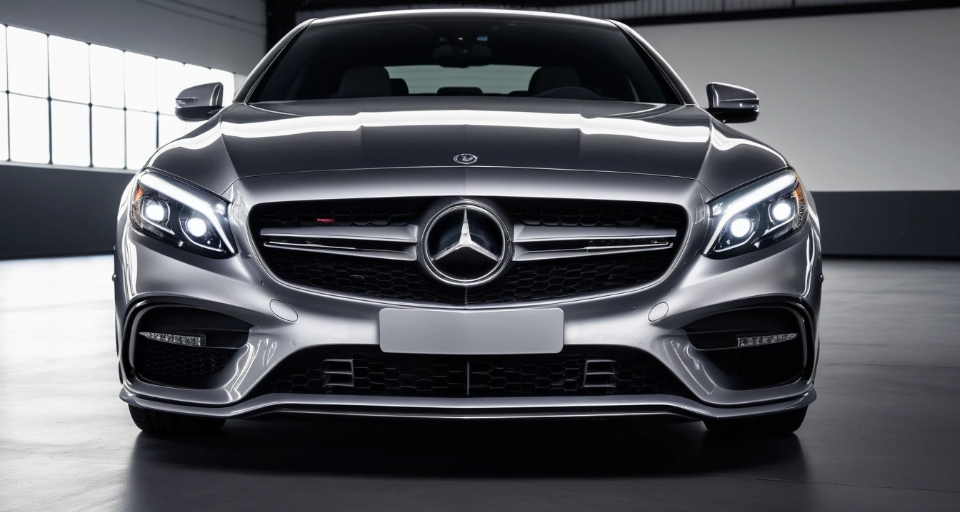 디테일링<br>- 해외 디테일링 환경에서의 정기적인 외장 관리 유지보수 시크릿 (close-up of a modern luxury car headlight and clean front bumper, professional automotive photography, no people)